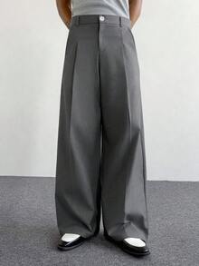 PAVTROS 男士宽松休闲百搭纯色阔腿裤 - 深灰色 - 查看 5