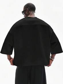 STYNVO 男士黑色大尺寸夏季城市度假街頭風純色休閒簡約方正版寬鬆基本款T恤 - 黑色 - 查看 2