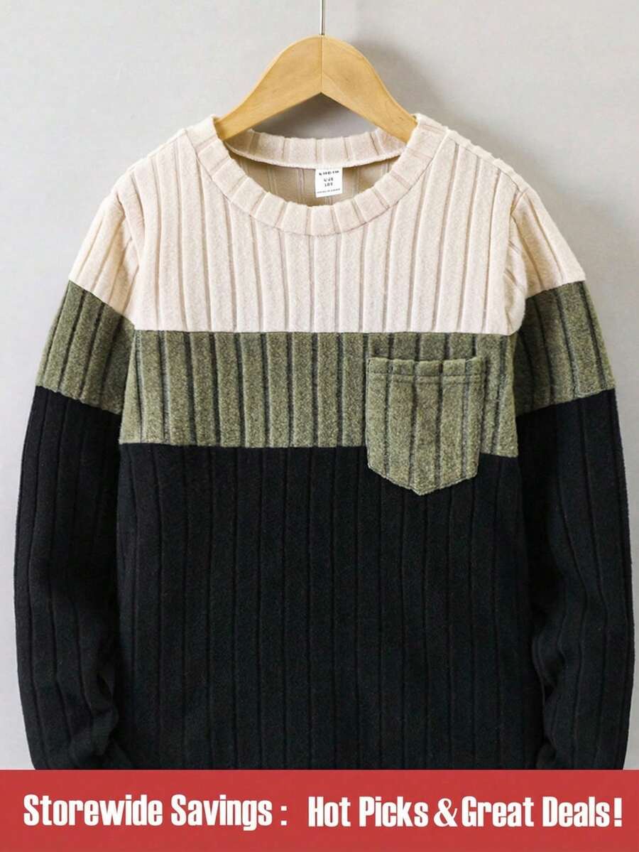 SHEIN 兒童男孩對比色塊口袋和鬆緊帶t卹 - 彩色 - 查看 1