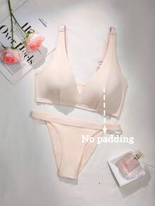 NudeFit 2件套女士纯色舒适简约柔软内衣套装 - 淺粉色 - 查看 6