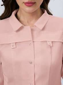 Scrubzie Anti-Wrinkle Long Sleeve Shirt Collar Multi-Pocket Women's Scrub Uniform Jacket - Pink - View 6