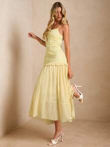 Enchnt Đầm hai dây nữ mùa hè kiểu dáng thường ngày, màu trơn, chất liệu jacquard, dáng suông. - Butter Yellow - Xem 6