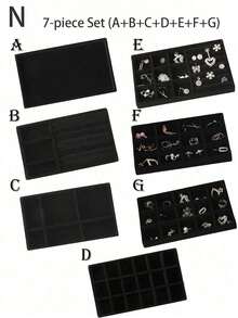 Velvet Jewelry Tray, Large Capacity Jewelry Organizer With Separate Compartments, Stackable Jewelry Display Stand For Earrings, Necklaces, Bracelets, Rings, Hair Clips, Hairbands, Etc. - Black - View 25