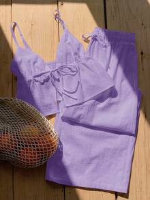 Comfortcana Women's Linen Sleeveless Top And Pants 2 Pieces Set, Summer - Purple - View 8