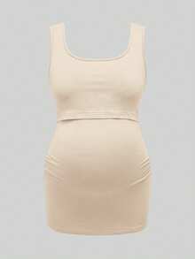 Modmama Maternity Solid Color Square Neck Casual Nursing Tank Top - Multicolor - View 13