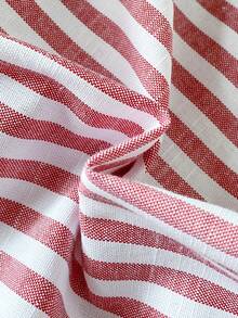 SHEIN Baby Boy Fresh Striped Short Sleeve Set,White,Summer,Casual,Family Matching Minimalist Classic Collar Button Puff Sleeve Top With Matching Shorts - Red - View 4
