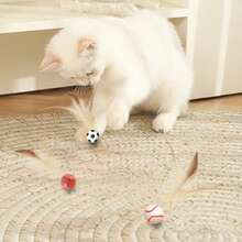 PETSIN 创意十足的硅胶材质篮球、足球、棒球和猫玩具，弹性极佳，适合与猫咪互动玩耍。 - 彩色 - 查看 8
