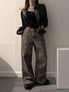 DAZY 女士豹纹韩版水洗渐变休闲牛仔裤 - 藍色 - 查看 4