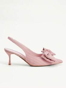 CUCCOO CHICEST Women Shoes Spring New Bow Pointed Stiletto 6.5cm Women's High-Heeled Shoes Sweet Pink Striped Cloth Daily Dating Commuter Women's High-Heeled Bright Shoes Spring Shoes Wedding Shoes Bride Shoes - Pink - View 3