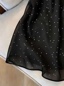 GlowEve CURVE 大码女式波点印花雪纺吊带背心，波点上衣，黑色波点上衣，高品质黑色波点上衣，女式连衣裙，新款女式连衣裙，波点连衣裙，蝴蝶结连衣裙，黑色连衣裙，吊带连衣裙 - 黑與白 - 查看 7