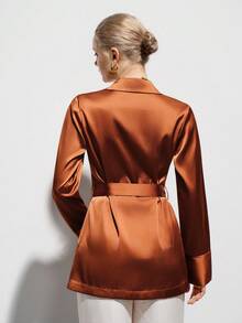 Aveloria Modichic 极简通勤风衬衫裙，翻领设计，腰部饰有腰带，隐形门襟，长袖，修身显瘦 - 銅色 - 查看 3