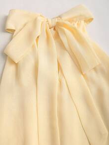 Sweetra Women's Solid Color Ruffle Hem Halter Neck Blouse, Spring/Summer - Light Yellow - View 5