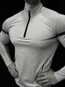 RISE LYT Men's Casual Sports Zip-Up Long Sleeve T-Shirt, Gym - White - View 4