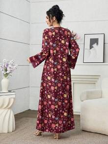 Yasmyna Romantic Floral Lace Patchwork Loose Fashionable Dress For Women - Burgundy - View 2