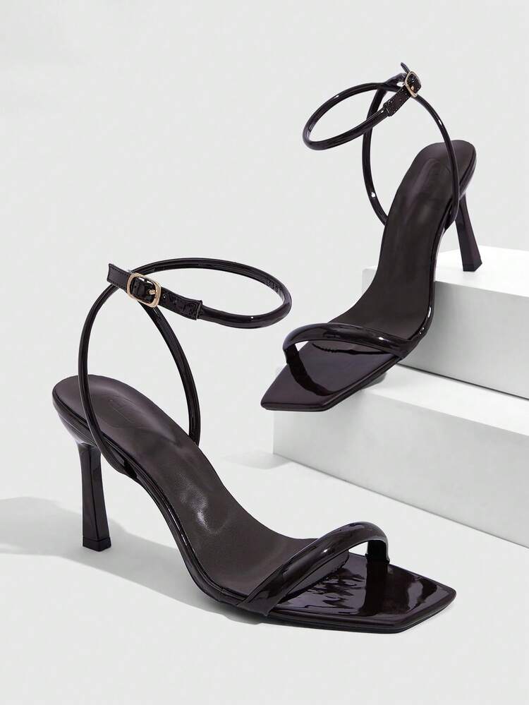 CUCCOO SZL Women Shoes Spring And Summer New Brown Mirror Ankle Strap Women's High Heel Sandals Stylish Simple Comfortable Versatile Sexy Party Banquet Women's Sandals