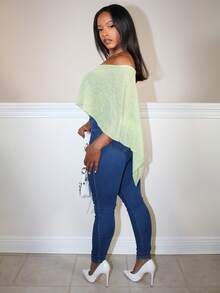 Steph T 女式休闲宽松不对称下摆衬衫，夏季款式 - 青檸色 - 查看 6