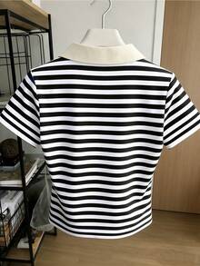 Resyla Striped & Cherry Print Short Sleeve Casual Polo Shirt - Multicolor - View 2