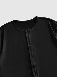 ROMWE MEN 男士纯色简约休闲短袖T恤 - 黑色 - 查看 6