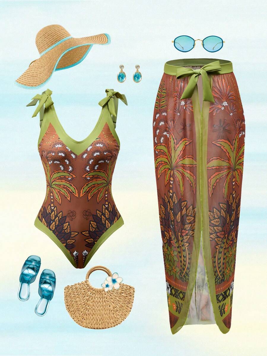 Swim Oasis Women's One-Piece Swimsuit "Palm Holiday": Palm Leaf Pattern Exudes Island Vibes, Instantly Evoking Sunny Beaches - Multicolor - View 1