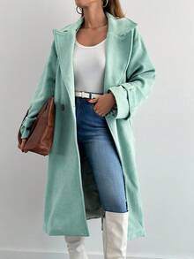 SHEIN Cottnline Abrigo de cuello con solapa de hombros caídos - verde menta - Ver 1