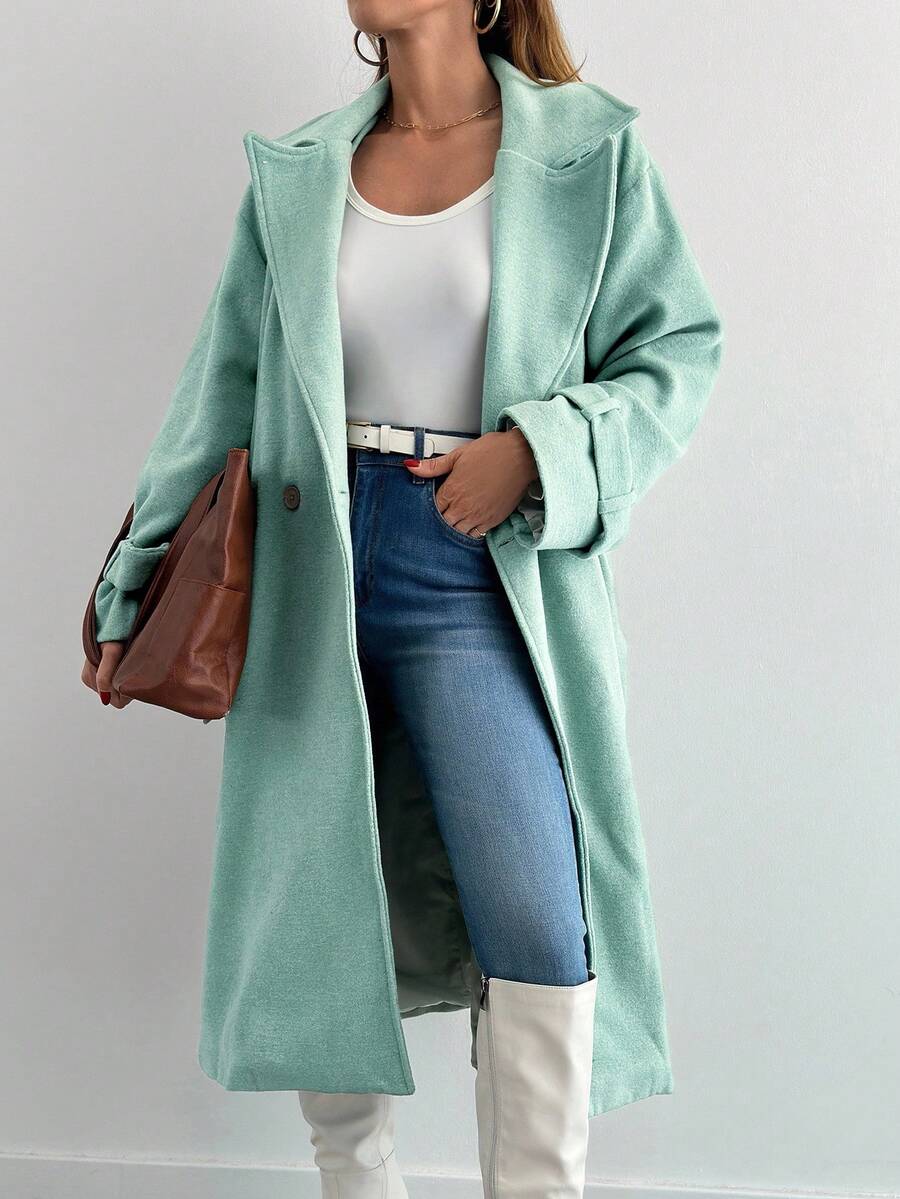 SHEIN Cottnline Abrigo de cuello con solapa de hombros caídos - verde menta - Ver 1
