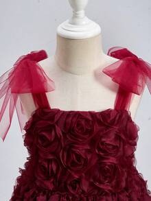 Đầm dự tiệc dây mảnh thanh lịch họa tiết hoa cho bé gái - Màu Đỏ Sâu - Xem 7