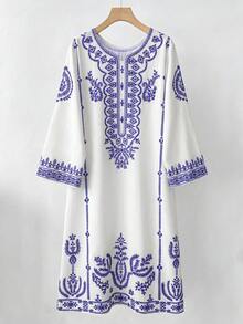 Lyxana Paisley Print Loose Fit Round Neck Cutout Elegant Dress For Women - Multicolor - View 5