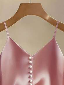 Franclia Standard Size Women's Apricot Camisole, Front Beaded Design, Elegant And Refined Style, Suitable For Spring/Summer Wear, Can Be Worn As An Accent Piece For Dates, Commuting, Daily Outings, Parties, Showcasing A Gentle And Soft Vibe, A Versatile Casual Urban Piece Camisole Tops For Women Women's Tops For Summer Beautiful Top Tops With Built In Bra - Pink - View 3