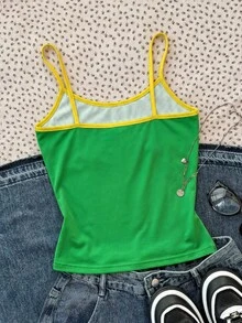 Teen Girl Letter Print Casual Versatile Daily Wear Camisole Top - Multicolor - View 2