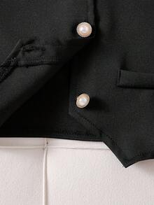 Souflis Souflis Young Girls 2-Piece Set: Sleeveless Pearl Button Vest + Bowknot Pleated Skirt, Sweet Pink, Elegant Lady Style, Casual Summer Outfit - Black - View 4