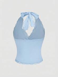 ROMWE Grunge Punk Y2K蕾丝吊带背心（女士款） - 淺藍色 - 查看 2