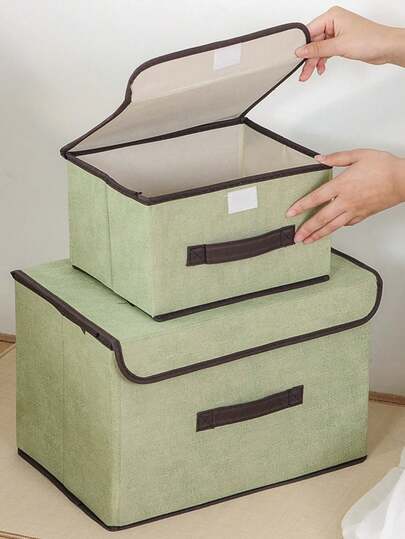 1 Pc Foldable Fabric Storage Box With Lid & Dust Cover, Closet Organizer For Bras, Socks, Women's Clothing, T-Shirts, Pants, Dresses, Spring & Summer Apparel, Minimalist Home Storage & Bedroom Decor.