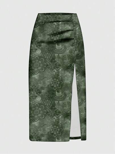 ROMWE Fairycore 嬉皮波西米亚复古腰果花印花高开衩性感沙滩裙（女款）