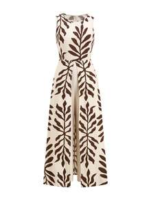 Ellevyn Semester Casual Växttryck Hög Slits Ärmlös Jumpsuit - Aprikos - Visa 6