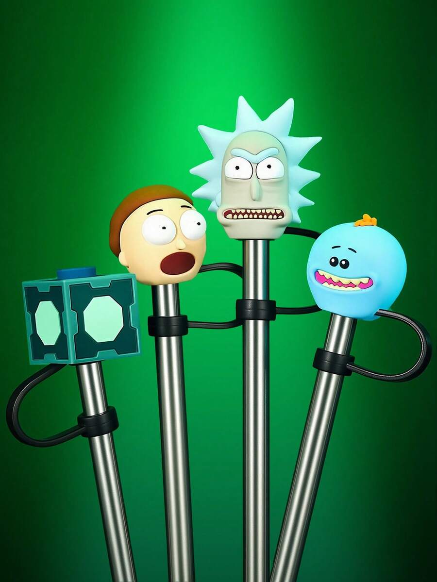 Rick and Morty X SHEIN 1 cái / 4 cái nắp đậy ống hút chống bụi, có thể tái sử dụng, phù hợp với ống hút có đường kính từ 6-10 mm. - Nhiều màu - Xem 1