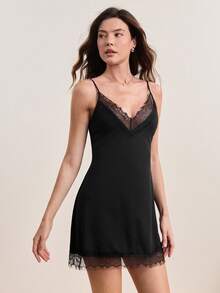 Hourtrue 蕾丝边性感内衣连衣裙 - 黑色 - 查看 1