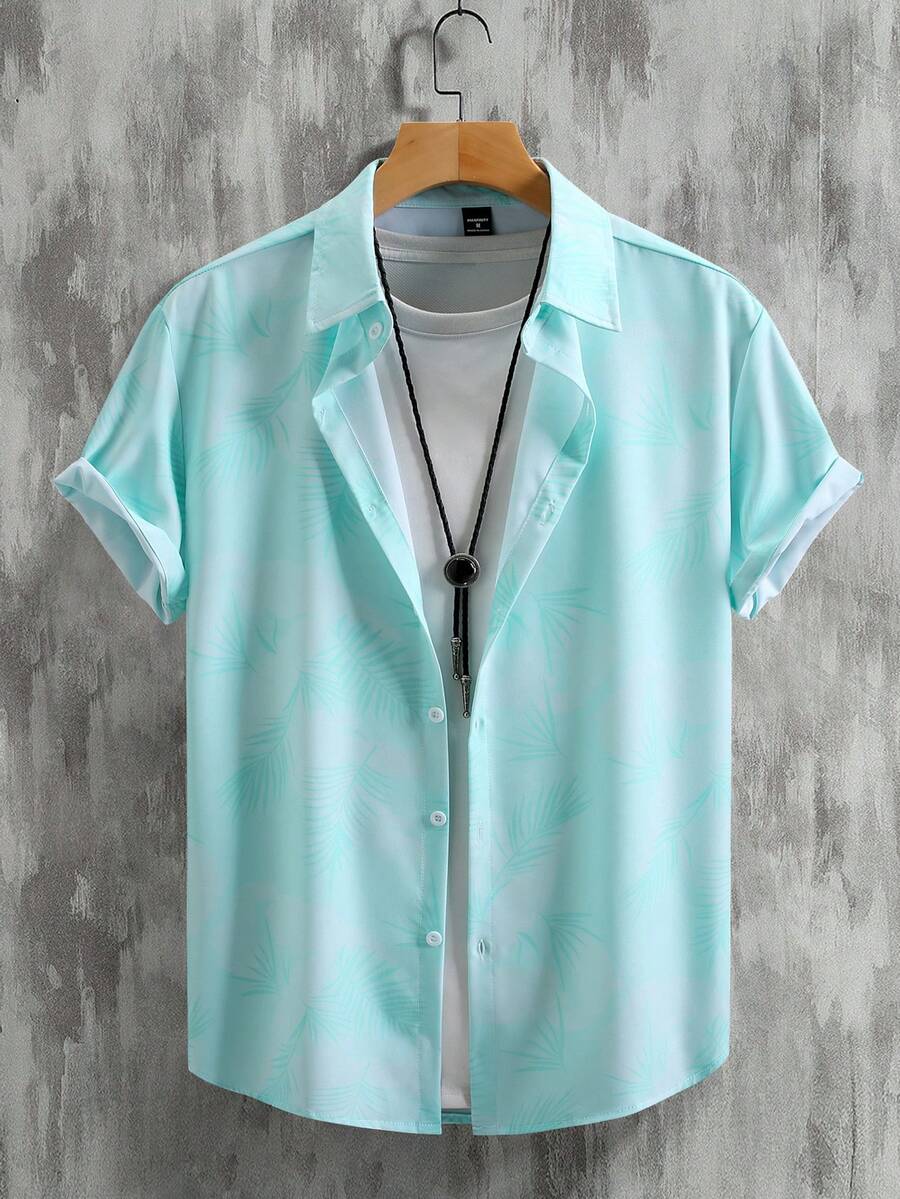 OTTIMOZO 男士扎染单排扣休闲百搭日常短袖衬衫 - 綠色 - 查看 1