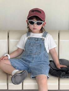 男童宽松蓝色牛仔背带短裤 - 淺色水洗藍 - 查看 3