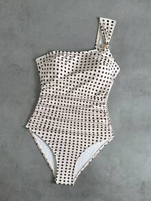 Swim Vcay Bộ đồ bơi liền thân gợi cảm, họa tiết chấm bi đen trắng, kiểu dáng bất đối xứng, mới năm 2026 dành cho nữ, thích hợp cho kỳ nghỉ hè trên bãi biển. - Nhiều màu - Xem 4