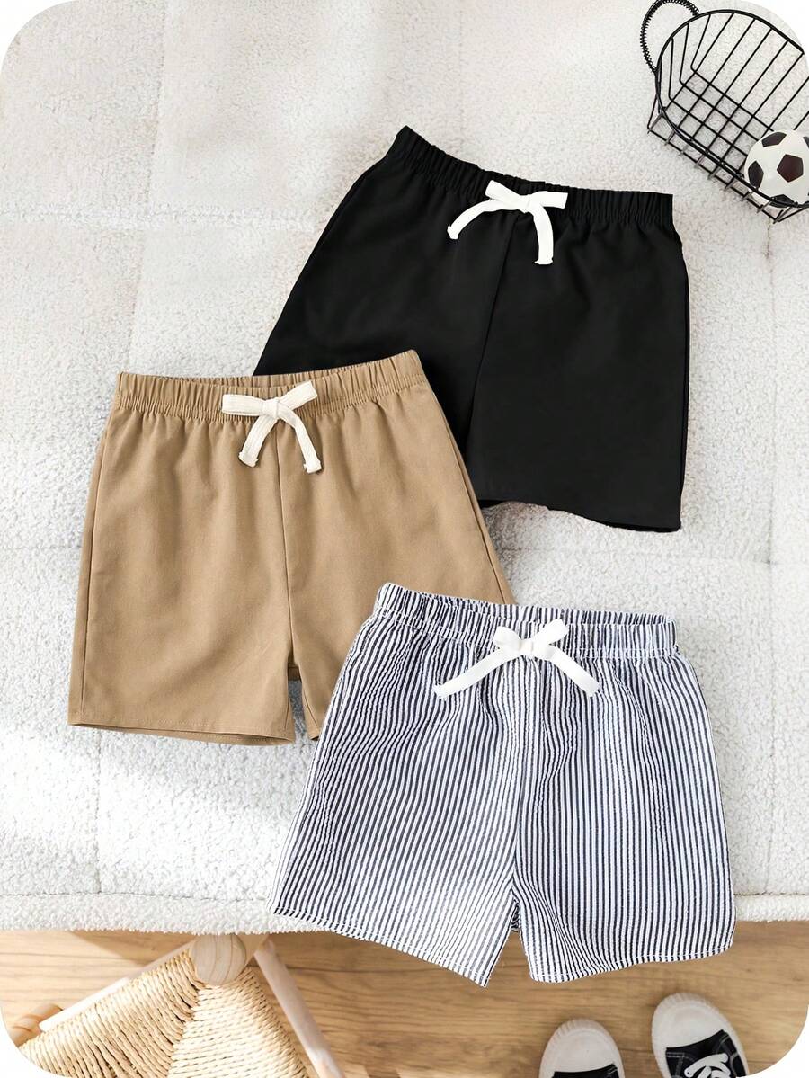 SHEIN 3件装男童短裤 - 卡其色 - 查看 1