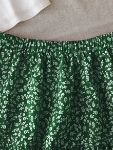 Franclia Plus Size 2-Piece Set: Ribbed Knit Sleeveless Tank Top And Ditsy Floral Mini Skirt - Green - View 6