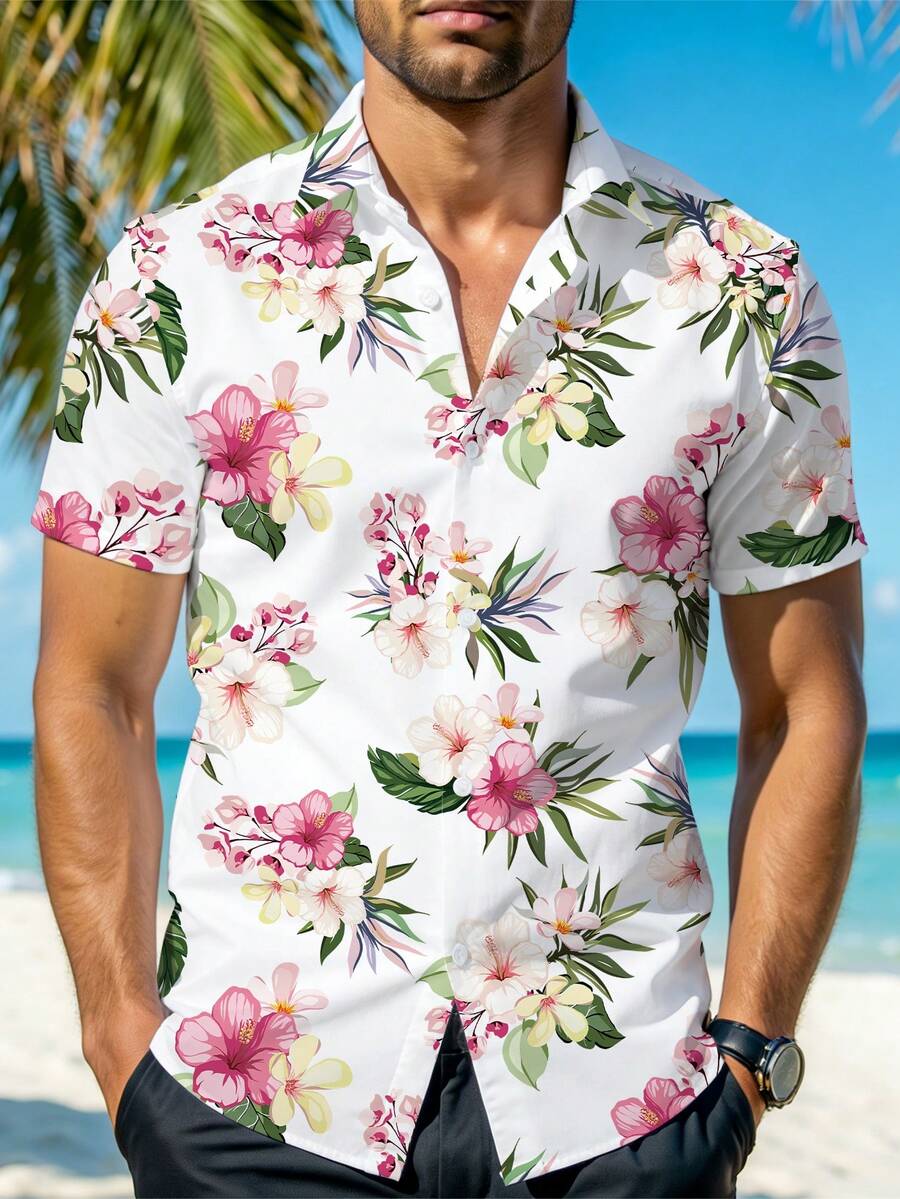 VIVINTIMO Kemeja Liburan Pria Motif Bunga, Cocok untuk Liburan di Pulau, Liburan ke Hawaii - MultiWarna - View 1