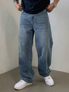 DAZY Men's Washed Vintage Blue Long Denim Jeans, Suitable For Spring And Autumn - Blue - View 1