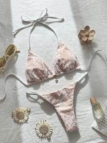 Swim Mod 2件套蕾丝露背无袖性感比基尼套装，女士夏季 - 白色 - 查看 4