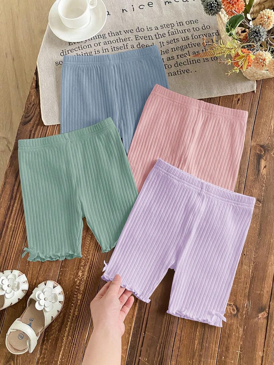SHEIN LMoss Kids 4pcs Young Girl Solid Color Knit Leggings Set - Multicolor - View 1
