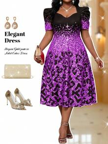 Fleurora 大码女式豹纹甜心领花瓣袖优雅连衣裙 夏季连衣裙 春季连衣裙 婚礼宾客连衣裙 女士婚礼/派对/鸡尾酒会女士礼服 正式服装 2026新款连衣裙设计 - 彩色 - 查看 5