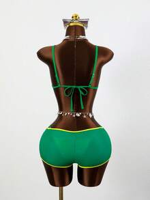 Zestiva 女士休闲度假沙滩派对优雅性感丁字比基尼三件套泳装，夏季返校运动风新款女士泳装套装比基尼套装度假沙滩套装女士三件套泳装牙买加泳装巴西套装两件套巴西套装女士泳衣套装Y2k泳衣女士泳装女士两件套泳衣巴西泳装两件套泳衣 - 彩色 - 查看 2