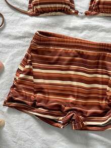 Swim Vcay 吊带条纹印花三角上衣和短裤两件式泳衣 - 彩色 - 查看 7