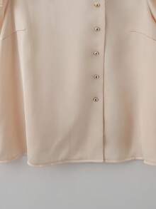 GlowEve CURVE Plus-Size Champagne Summer Elegant Formal Women's Single-Breasted Blouse,Casual Solid-Color Ruffled Short Sleeve Woven Tops For Commuting And Party - Apricot - View 7