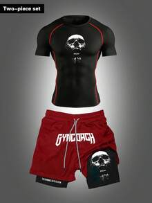 Manfinity Sport Corelite Bộ đồ thể thao nam gồm áo thun và quần short in hình đầu lâu. - màu đen - Xem 1